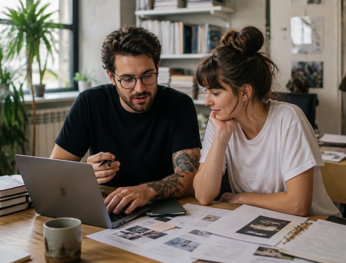 Ghostwriter en designer werken samen aan content